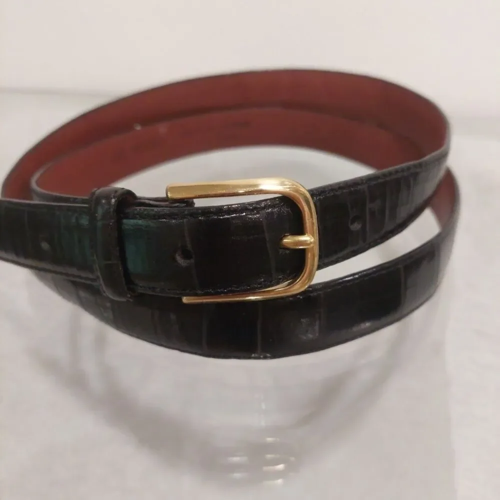 Brighton Black‎ Croc Embossed Leather Gold Hardware Belt Sz 42 Style 48603